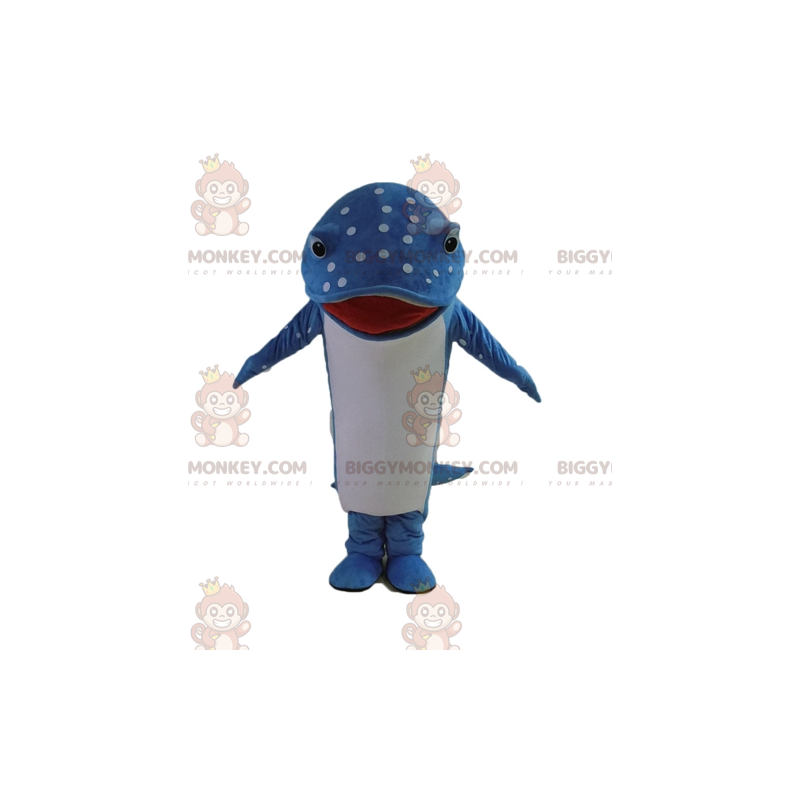 Costume mascotte BIGGYMONKEY™ pesce delfino a pois blu e bianco