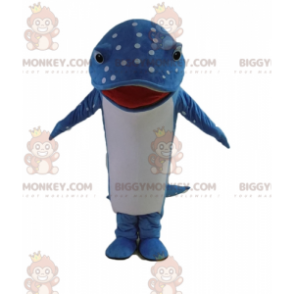 BIGGYMONKEY™ Maskottchen-Kostüm mit blauen und weißen Polka Dot