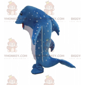 Costume mascotte BIGGYMONKEY™ pesce delfino a pois blu e bianco