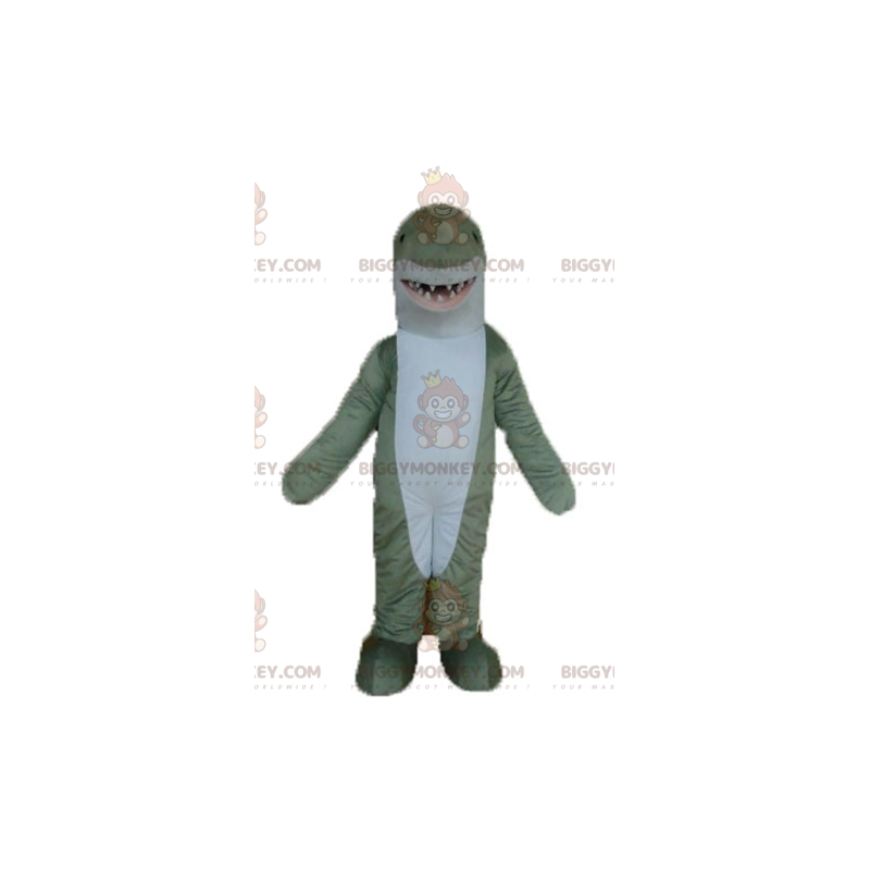 Realista e impresionante disfraz de mascota de tiburón gris y