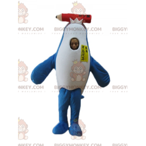 Mascottekostuum met blauwe en witte dolfijn Orca BIGGYMONKEY™