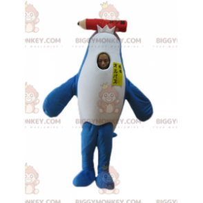 Traje de mascote orca azul e branco BIGGYMONKEY™ com lápis