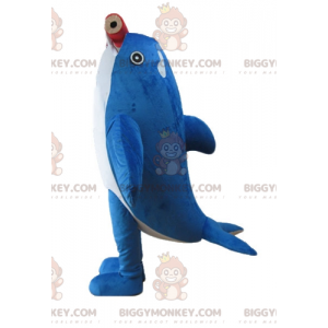 Traje de mascote orca azul e branco BIGGYMONKEY™ com lápis