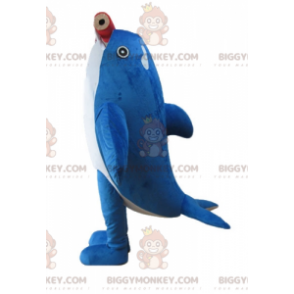 Traje de mascote orca azul e branco BIGGYMONKEY™ com lápis