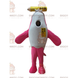 Pink og hvid delfin Orca Mascot Costume BIGGYMONKEY™ med kæmpe
