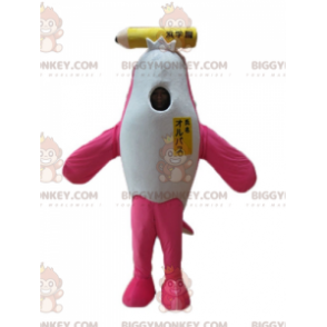 Pink og hvid delfin Orca Mascot Costume BIGGYMONKEY™ med kæmpe