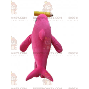 Pink og hvid delfin Orca Mascot Costume BIGGYMONKEY™ med kæmpe