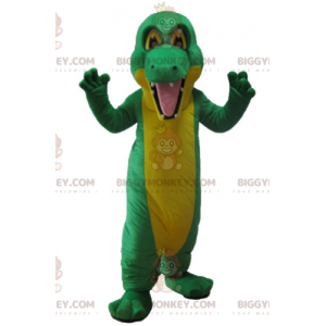 Kostým obřího zeleného a žlutého krokodýla BIGGYMONKEY™ maskota