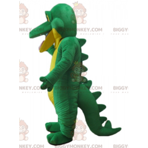 Traje de mascote de crocodilo gigante verde e amarelo