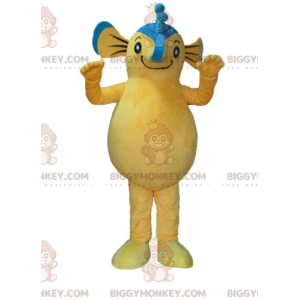 Disfraz de mascota caballito de mar azul y amarillo gigante