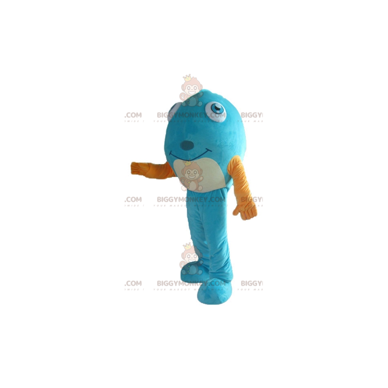 Blue Fish BIGGYMONKEY™ Mascot Costume With Very Smiling Yellow