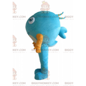 Blue Fish BIGGYMONKEY™ Mascot Costume With Very Smiling Yellow