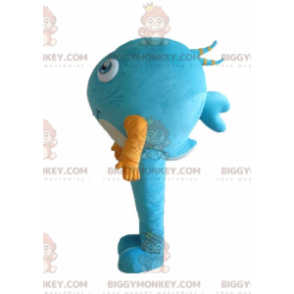 Blue Fish BIGGYMONKEY™-mascottekostuum met zeer lachend geel