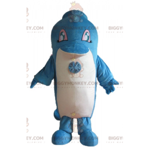Fantasia de mascote de golfinho gigante azul e branco