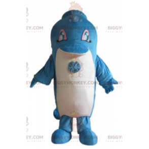 Lindo disfraz gigante de mascota delfín azul y blanco