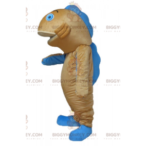 Fantasia de mascote de salmão gigante azul e laranja