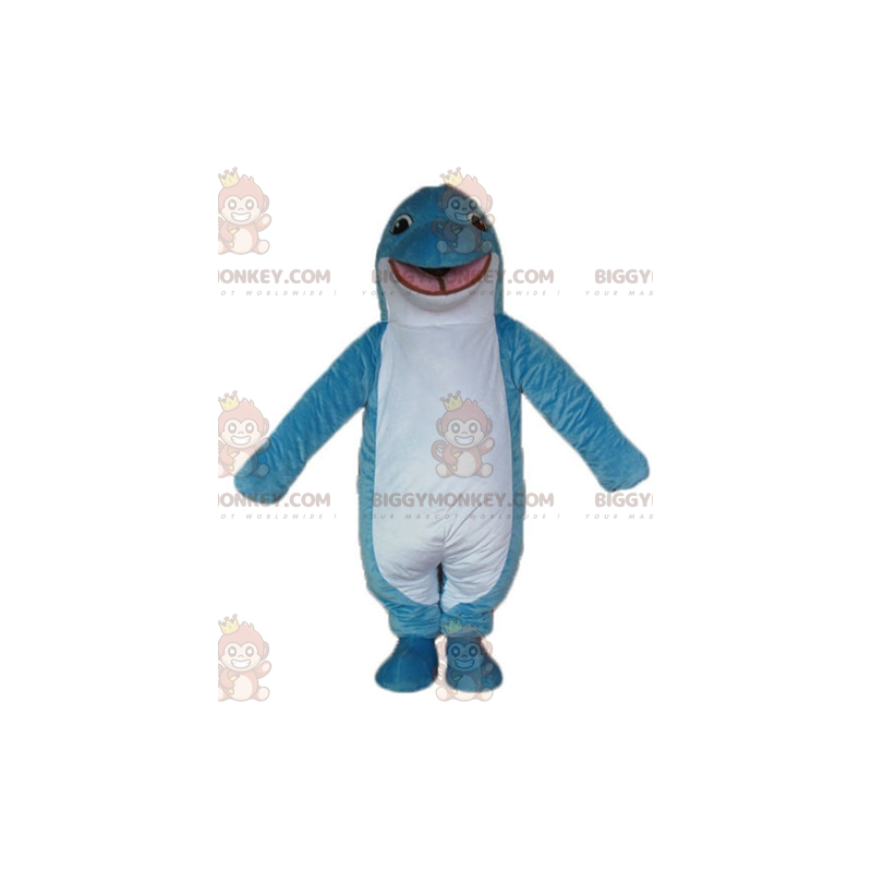 Disfraz de mascota BIGGYMONKEY™ delfín azul y blanco sonriente
