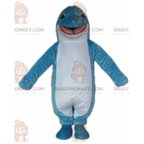 Original smiling blue and white dolphin BIGGYMONKEY™ mascot