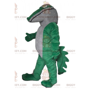 Ogromny i imponujący kostium maskotki zielono-biały krokodyl