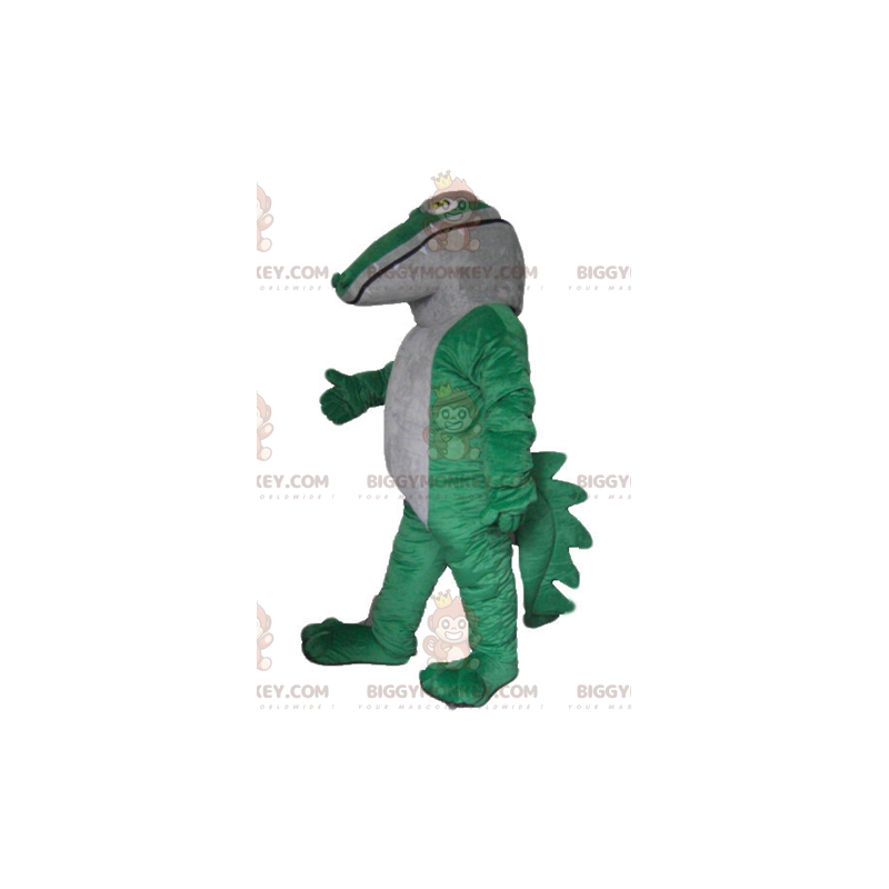 Obří a působivý kostým maskota zelenobílého krokodýla