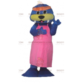 Traje de mascote BIGGYMONKEY™ Lontra azul e amarela com vestido