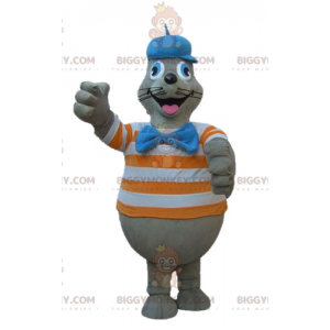 Kostým maskota BIGGYMONKEY™ šedého lachtana s oranžovým a bílým