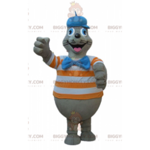 Costume de mascotte BIGGYMONKEY™ d'otarie grise avec un t-shirt