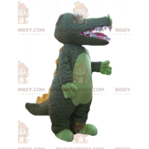BIGGYMONKEY™ Maskotdräkt Grön krokodil med grå fjäll -