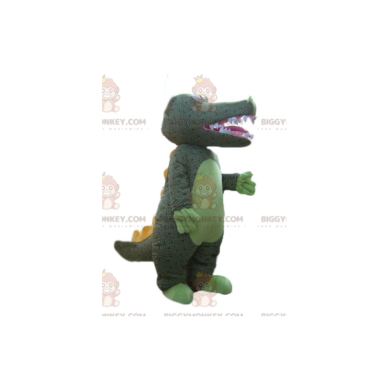 BIGGYMONKEY™ maskottiasu, vihreä krokotiili harmaasävyillä -