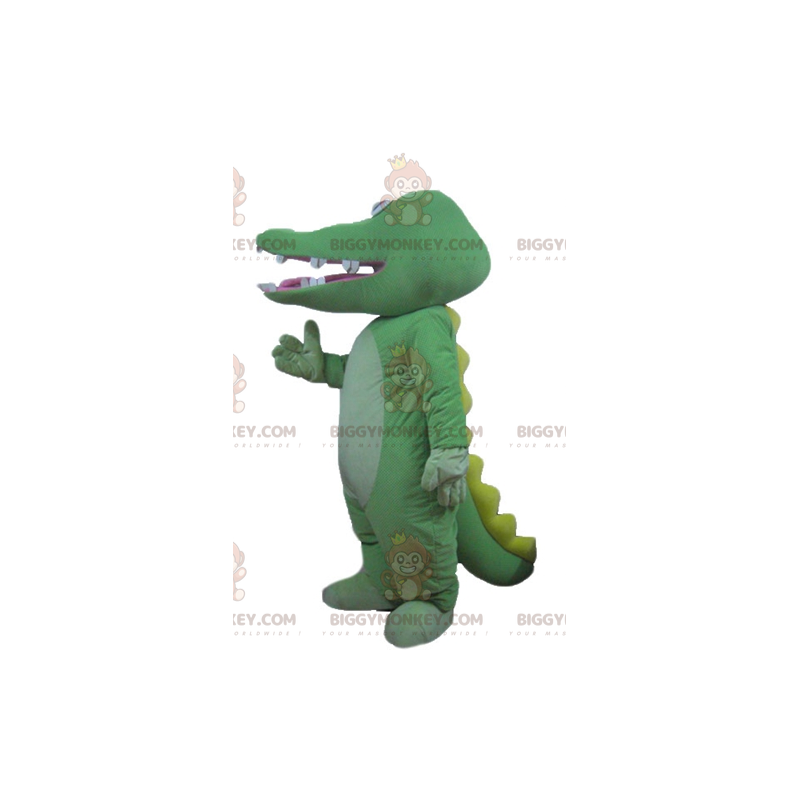 Kostium maskotka olbrzymiego zielono-żółtego krokodyla