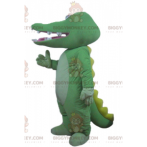 Costume de mascotte BIGGYMONKEY™ de crocodile vert et jaune