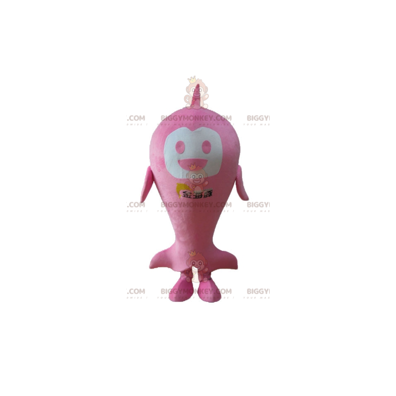 BIGGYMONKEY™ stort smilende pink og hvid fiskemaskotkostume -