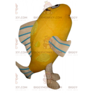 Costume da mascotte pesce gigante arancione beige blu