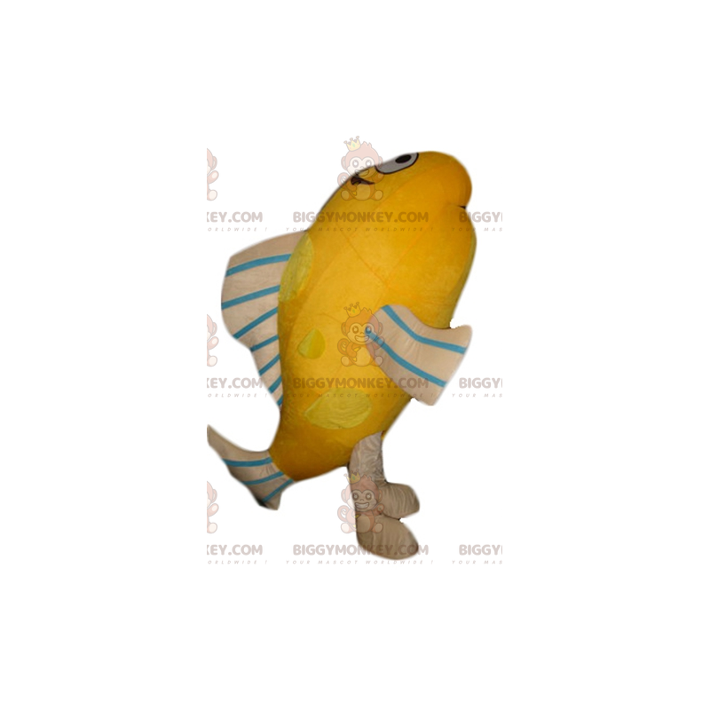 Costume da mascotte pesce gigante arancione beige blu