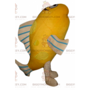 Fantasia de mascote de peixe gigante azul bege laranja