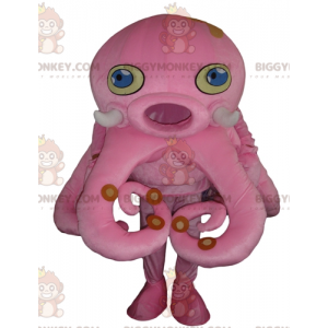 BIGGYMONKEY™ Maskottchen-Kostüm Rosa Riesenkrake mit blauen