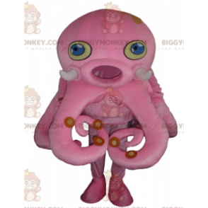 BIGGYMONKEY™ Mascot Costume Giant Pink Octopus with Blue Eyes -