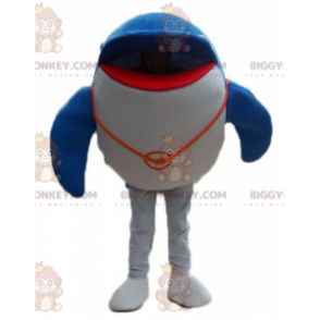 Traje de mascote BIGGYMONKEY™ de golfinho gigante azul e branco