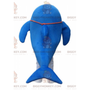 Traje de mascote BIGGYMONKEY™ de golfinho gigante azul e branco