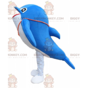 Traje de mascote BIGGYMONKEY™ de golfinho gigante azul e branco