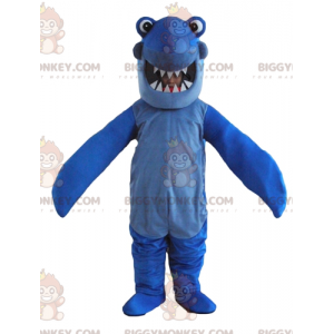Disfraz de mascota de tiburón azul con grandes dientes