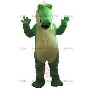 Disfraz de mascota BIGGYMONKEY™ de cocodrilo verde y blanco