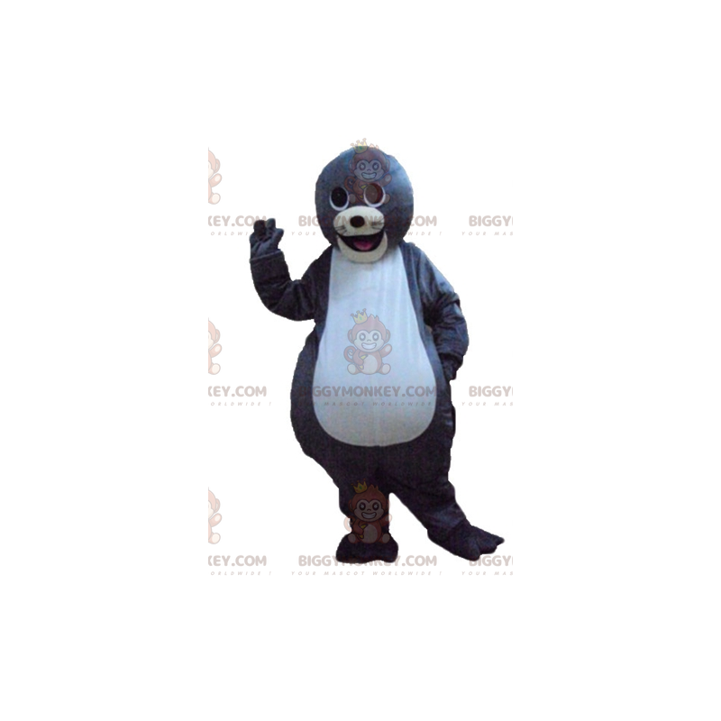 Cute Smiling Gray and White Otter BIGGYMONKEY™ Mascot Costume -