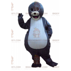 Kostium maskotka urocza uśmiechnięta szaro-biała wydra