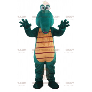 Divertente costume mascotte coccodrillo gigante verde e giallo