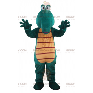 Divertido disfraz gigante de mascota cocodrilo verde y amarillo