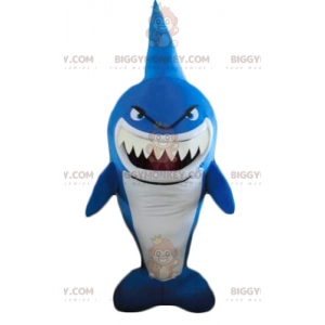 Very Funny Fierce Looking Blue And White Shark Mascot Costume