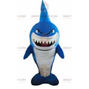 Meget sjovt voldsomt udseende blå og hvid haj maskot kostume