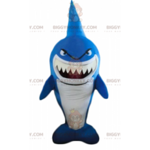 Very Funny Fierce Looking Blue And White Shark Mascot Costume