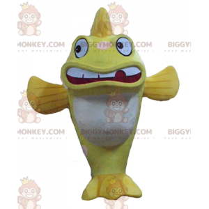 Disfraz de mascota BIGGYMONKEY™ de pez grande amarillo y blanco